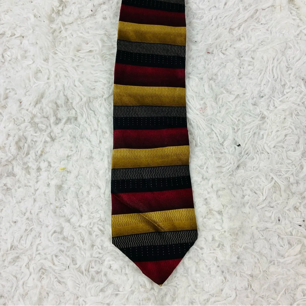 Covington 100% silk Striped Tie in Red, Gold, and Black